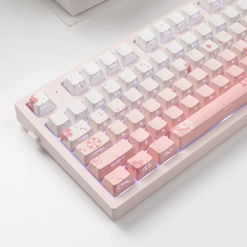 134 Клавиши Розовые колпачки для ключей с боковым принтом Sakura PBT 5 боковых красителей с подсветкой по высоте, прозрачные для механической клавиатуры 65% 75 ANSI