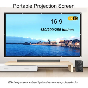 180 200 250 Дюймов Высококачественный Проекционный Экран Белого Цвета, Проекционный Складной 16:9 для Домашнего Кинотеатра, светодиодный DLP-Проектор