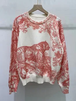 2023 Весенний женский пуловер в повседневном стиле с животным рисунком, свитер, классические трикотажные топы с круглым вырезом
