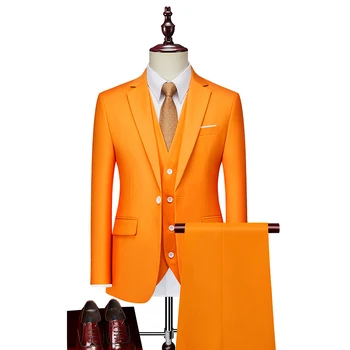 2023 Изысканные Мужчины высокого класса (костюм + жилет + брюки), модный красивый деловой красивый повседневный британский парадный костюм, комплект из трех предметов