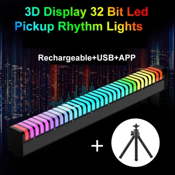 3D Дисплей Звукосниматель Ритм Огни 32 Бит Led Приложение Управление Звуком Ночные Огни RGB Перезаряжаемая Ламповая Настольная лампа Декор стола в комнате автомобиля