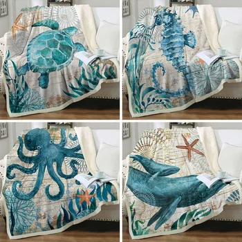 3D Одеяло с морскими животными и бабочками для кроватей, Походов, Пикника, Толстое одеяло, Модное Покрывало, Флисовое одеяло
