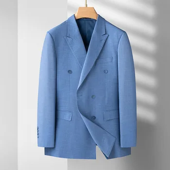 5506-2023 мужские полосатые двубортные костюмы для отдыха 94 и европейский код мужской приталенный пиджак-пиджак