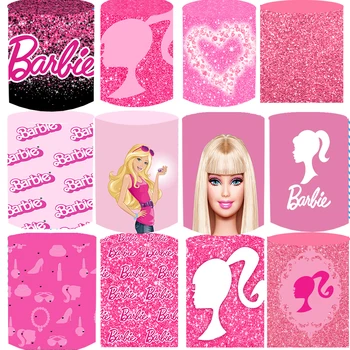 Disney Розовая принцесса Барби, Круглые чехлы на пьедестал, Вечеринка по случаю Дня Рождения Девочек, Украшение для детского душа, Крышка для плинтуса, Крышка для цилиндра, Ткань
