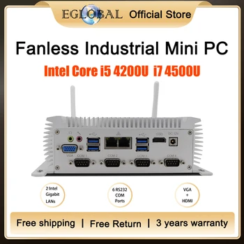 Eglobal Безвентиляторный Промышленный Мини-ПК Core i5 i7 Pentium N3520 Win10 Pro Linux 2 сети RS232/485 COM HDMI VGA USB WiFi WatchDog 3G/4G