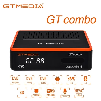 GTMEDIA GT COMBO Android 9,0 2GB16GB 4K TV Box + DVB-S2X/T2/C спутниковый ТВ-ресивер С Поддержкой PowerVu Auto BISS