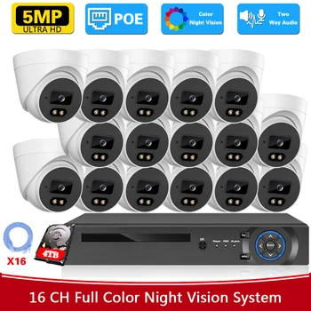 H.265 Комплект системы видеонаблюдения 16CH 4k POE NVR комплект двухстороннего аудио 5-мегапиксельного видеонаблюдения IP-купольная камера XMEYE