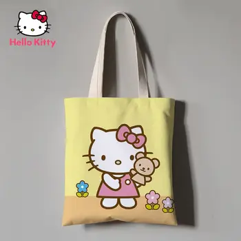 Hello Kitty/ модная мультяшная однотонная зеленая тканевая сумка, школьная сумка, сумка для покупок, подарочная сумка, холщовая сумка на плечо