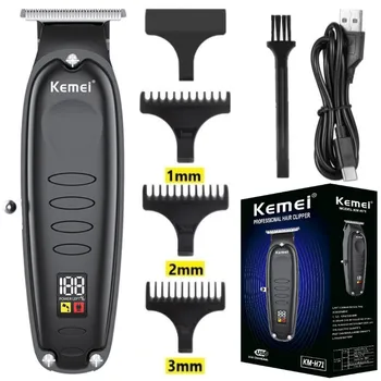 Kemei Парикмахерская KM-H71 Новая масляная головка для резьбы Толкающими Ножницами СВЕТОДИОДНЫЙ ЖК-цифровой дисплей USB Профессиональный электрический толкающий Нож