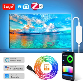 Loginovo Tuya Wifi USB светодиодная лента RGBW RGBWW Zigbee RGB светодиодные ленты Smart TV Подсветка Работает С Alexa Amazon, Google
