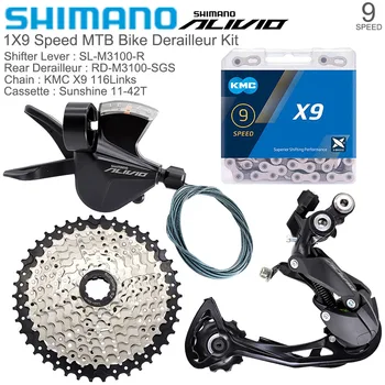 SHIMANO ALIVIO M3100 Комплект для Горного велосипеда 1X9 Скоростной Задний Переключатель 36/40/42 T Кассета KMC X9 Цепь M3100 Groupset 9S Велосипедные Запчасти