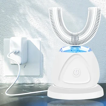 Автоматическая звуковая Зубная щетка со светодиодной Подсветкой 360 Градусов, Электрическая Ультразвуковая Зубная щетка U-Типа Для чистки зубов