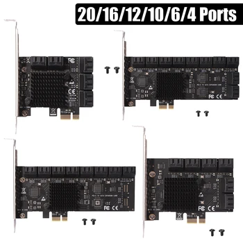 Адаптер SATA PCI-E 20/16/12/10/6/4 Портов PCI Express X1 на SATA 3,0 6 Гбит/с Высокоскоростная Карта Расширения Конвертер Модуль Riser