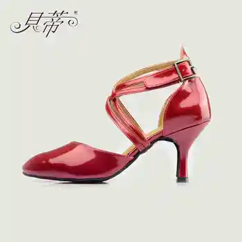 Бальные туфли для девочек Латинская сальса танго танцевальная обувь женщина, дети БД 110 современных импорта ПУ красный черный каблук 7.5 см скидку горячий джаз