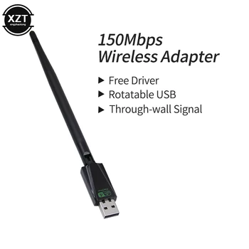 Бесплатный драйвер USB Wifi Беспроводная сетевая карта ПК 150 Мбит/с, мини-адаптер Wi-Fi с антенной 5dBi, шифрование WPS одним ключом