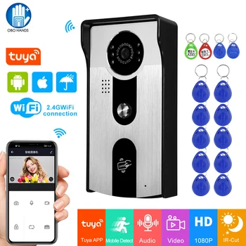 Беспроводной WIFI Видеодомофон Tuya, камера 1080P HD, Смарт-панель для наружного вызова, ИК-карта ночного видения, RFID-карта, разблокировка, Водонепроницаемый для Виллы
