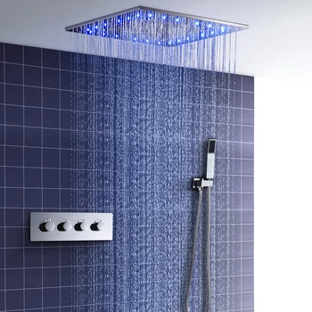 Высококачественный 16-дюймовый/20-дюймовый светодиодный набор для душа с распылителем дождевого тумана, Панель для душа, Термостатический клапан, Смеситель, Система смесителей для ванной комнаты
