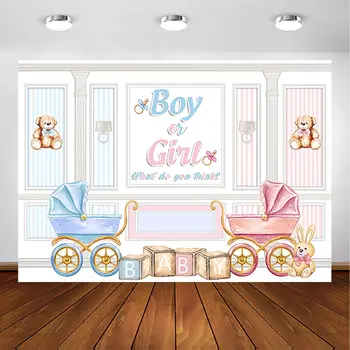 Детская коляска, раскрывающий пол, фон с медведем, Он или Она, мальчик или девочка, украшения для вечеринки, розовый или синий баннер для детской коляски