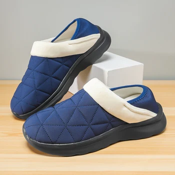 Зимние женские мужские хлопчатобумажные тапочки, плюшевая теплая обувь на каблуке-мешке, домашние легкие мягкие водонепроницаемые тапочки, противоскользящие пары для помещений