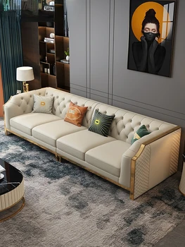 Изголовье кожаного дивана из воловьей кожи, легкая роскошь, современная простая атмосфера высокого класса, вилла, гостиная