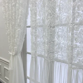 Корейский Белый 3D Розовый тюль с панелями Moustiquaires, Плиссированные шторы для спальни, Прозрачная Кружевная юбка, Романтическое Свадебное украшение wp148