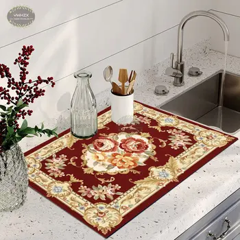 Кухонный коврик для сушки посуды с винтажным рисунком, Персидский Ретро Суперабсорбирующий дренажный коврик, резиновые быстросохнущие Антибактериальные коврики для посуды