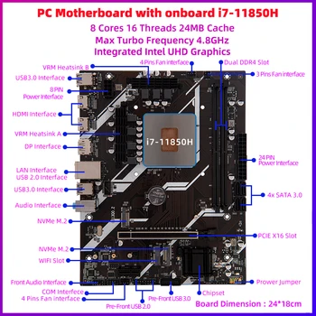 Материнская плата ERYING Gaming PC с встроенным процессором i7 11850H SRKT4 (БЕЗ ES) 2,5 ГГц 8C16T I7-11850H, альтернатива материнской плате i5 12400