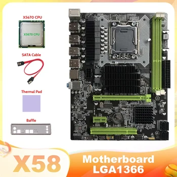 Материнская плата HOT-X58 LGA1366 Материнская плата компьютера Поддерживает процессор серии XEON X5650 X5670 с процессором X5670 + кабель SATA + термопакет