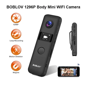 Мини-камера BOBLOV C18 WIFI с функцией Обнаружения движения 32 ГБ/64 ГБ HD 1296P Профессиональная Камера для Тела с Микромагнитной Видеокамерой, Петлевая Запись DVR Cam
