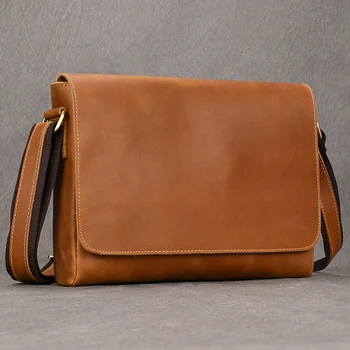Мужская кожаная сумка через плечо crazy horse skin ретро сумка через плечо из воловьей кожи с откидной крышкой, сумка через плечо для iPad, защитная сумка A4