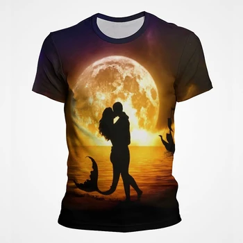 Мужская футболка Унисекс 2023 Moon Graphic Tee с 3D принтом Для любителей Уличной одежды, топы для летнего отдыха, футболка Оверсайз с короткими рукавами