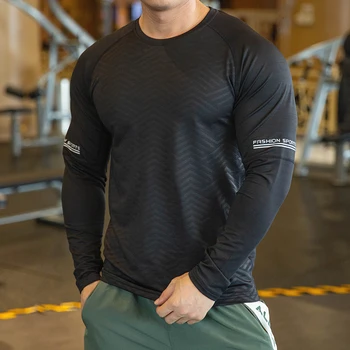 Мужские компрессионные спортивные рубашки, Эластичная толстовка для фитнеса, Дышащая спортивная одежда для тренировок, быстросохнущие тренировочные топы, футболки для мышц