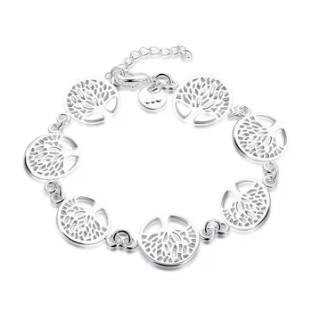 Новый свадебный браслет из стерлингового серебра 925 пробы, красивые цветы дерева для женщин, классические модные украшения оптом, 20 см, благородный