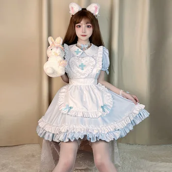новый японский костюм горничной для ролевых игр, потому что мультяшная кремовая милая Лолита, мягкая униформа сестры горничной, платье с короткими рукавами, костюм