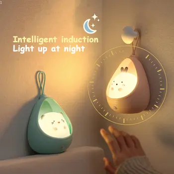 Ночник с сенсорным управлением симпатичная индукционная лампа в виде животного Человека для детской спальни USB Перезаряжаемые силиконовые светодиодные настенные светильники