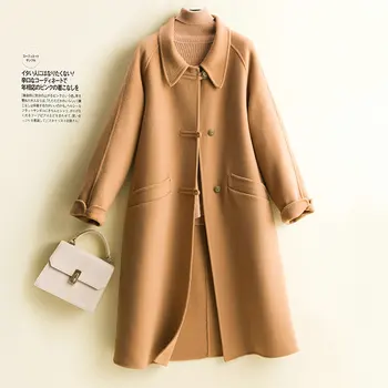 Осенне-зимнее новое двустороннее кашемировое пальто женское средней длины из 100% чистой шерсти, свободное шерстяное пальто высокого класса утолщения