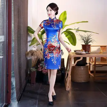 Приятная на ощупь, сказочный благородный цветочный принт, Ципао в китайском стиле Длиной до колен, элегантное Ципао из гладкой женской одежды