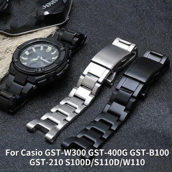 Ремешок Для часов из нержавеющей Стали Casio GST-W300, GST-400G, GST-B100, GST-210, S100D/S110D/W110, черный Металлический Ремешок Для Часов, Браслет
