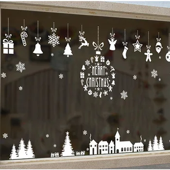 Рождественская деревня, Стеклянное окно, Белая Наклейка на стену Для Рождественского украшения, настенная роспись, наклейки для домашнего декора, обои, наклейки в виде снежинок