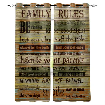 Семейные правила Винтажные шторы с текстурой деревянной доски для гостиной, кухни, Детской спальни, Занавески для украшения интерьера дома