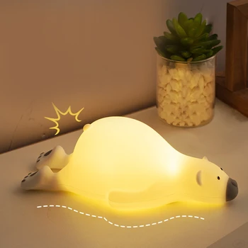 Силиконовый Ленивый Медведь Светодиодный Ночник С Милым Животным, Детский ночник с сенсорным управлением, USB Перезаряжаемые лампы для малыша, подарок для ребенка