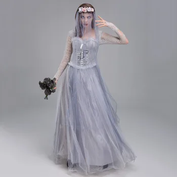 Скелет Зомби Призрак Невесты Костюм Для Взрослых Женщин Хэллоуин Нарядная вечеринка Вампир Платье для Ролевых игр Косплей