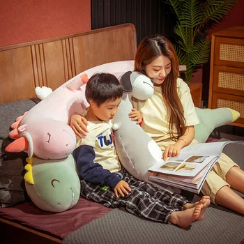 Супер мягкая плюшевая игрушка динозавр, большая кукла, длинная подушка в полоску, ножки кровати, подушка для сна родителей и детей