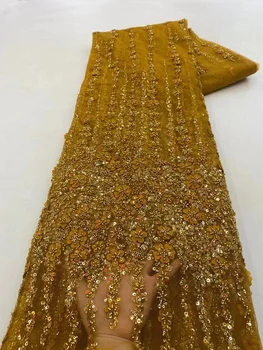 Тюлевая Кружевная ткань с золотыми Блестками 2023, Высококачественные бусины, Французская Сетка, вышивка, Африканское Сетчатое Кружево для Нигерийской свадьбы