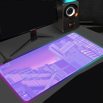 Фиолетовый RGB-коврик для рабочего стола, Розовый игровой светильник, Компьютерный коврик для мыши, Эргономичный коврик для мыши, RGB-коврик, Многоразмерный игровой коврик для мыши для девочек