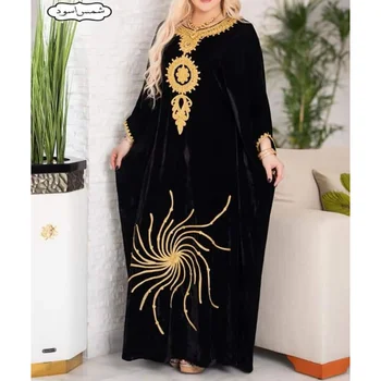 Черные кафтаны из Дубая и Марокко, платья Farasha Abaya, модные длинные бархатные платья с европейскими и американскими тенденциями моды